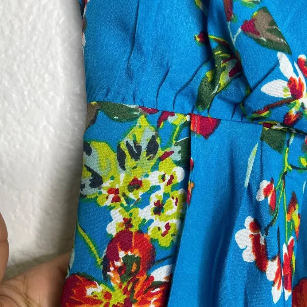 Express Womens Dress Size 0 Strapless Floral Blue Lined Mini Short Casual Wear - Picture 13 of 16